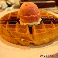 Waffle with Strawberry Sorbet