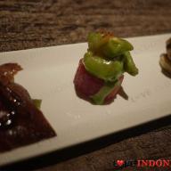 Pan Seared Foie Gras, Wasabi Mayonnaise Prawn and Sliced Peking Duck with condiments