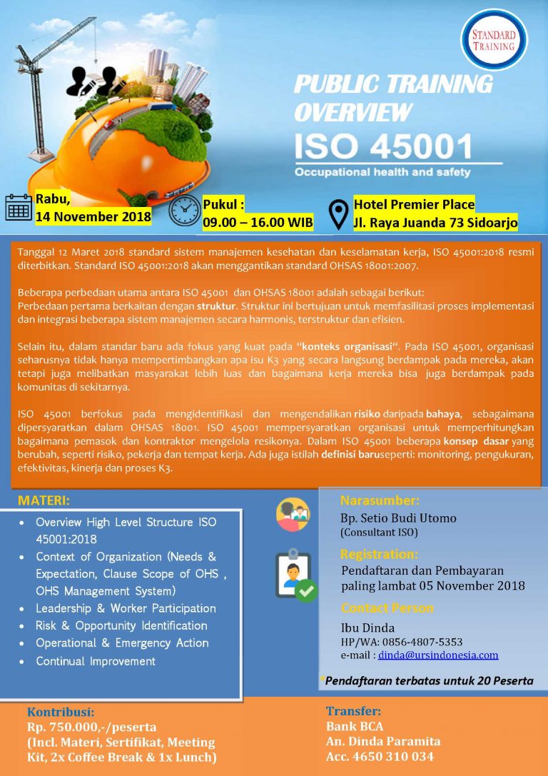 PUBLIC TRAINING OVER ISO 45001:2018