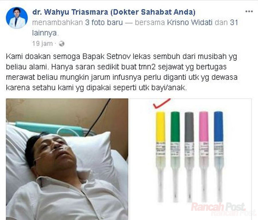 Disebut Untuk Bayi, Postingan Dokter Soal Jarum Infus Setya Novanto Jadi Viral