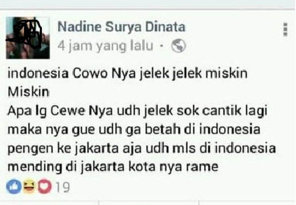Postingan Wanita di FBnya ini Absurd Parah, Nggak Betah di Indonesia, Cewek Ini Ingin Pindah ke Jakarta