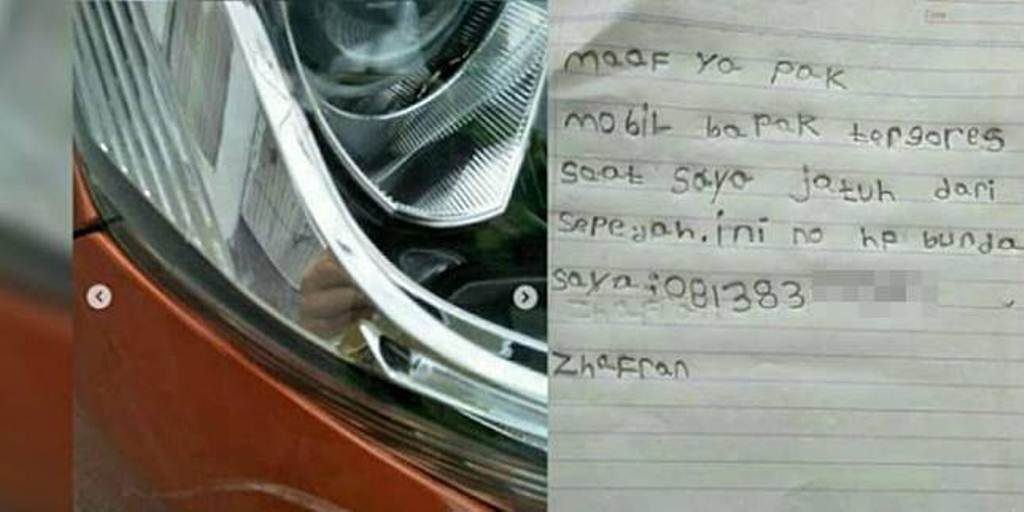 Bikin Netizen Kagum, Seorang Bocah 6 Tahun Minta Maaf Lewat Surat Setelah Tak Sengaja Senggol Mobil dengan Sepeda di Parkiran