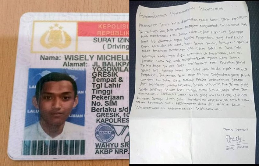 Dinyatakan Lulus Ujian SIM, Pemuda di Gresik Beri Surat Ucapan Terimakasih dan Kue Kepada Polisi