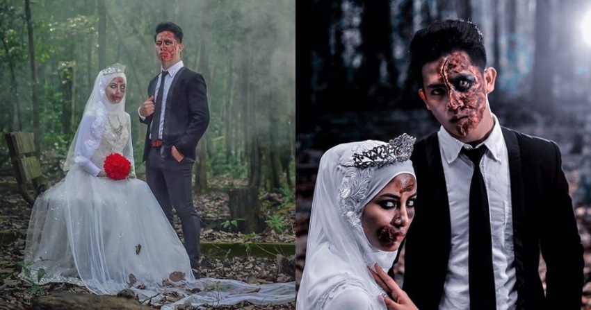 Lakukan Foto Prewedding dengan Teman Zombie, Potret Pasangan ini Bikin Merinding