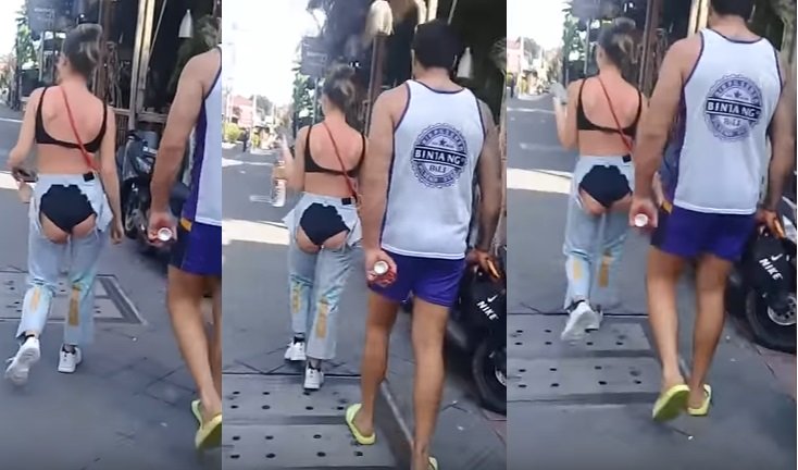 Viral Video Bule Pakai Jeans Robek di Bokong saat Liburan di Bali