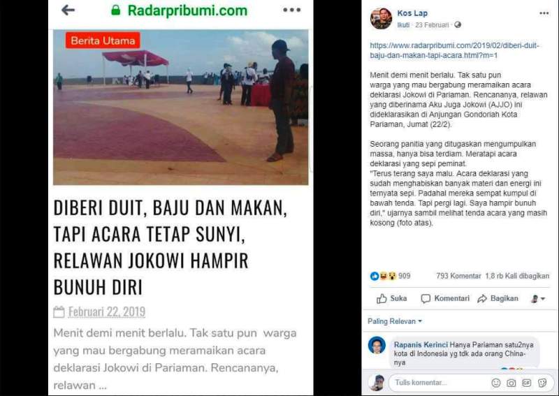 Heboh Kabar Relawan Jokowi Hampir Bunuh Diri karena Acara Kampanye Sepi, Ini Faktanya