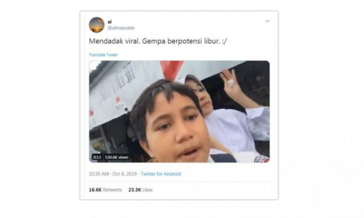 Viral Video Anak SMP yang Senang karena Ada Gempa Berpotensi Libur